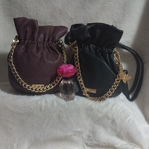 Jessica Simpson Black Drawstring Chain Bucket Bag